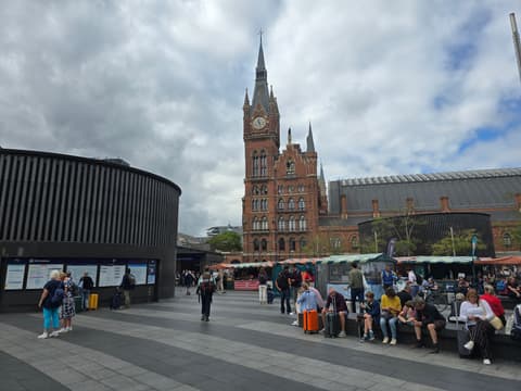 St Pancras station forecourt and clock tower, widest view